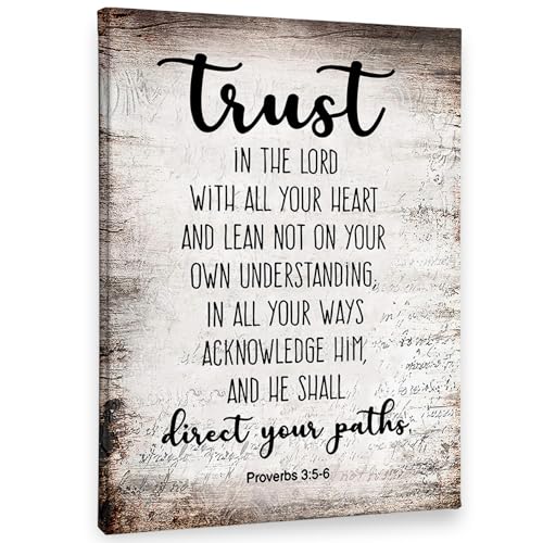 PHAMTE Proverbs 356 Trust In The Lord With All Your Heart Christian Wall Art Bible Scripture Wall Decor Christian Bible Scripture Print Framed Canvas Wall Art Home Room Office Church Decor11x14 - Image 1