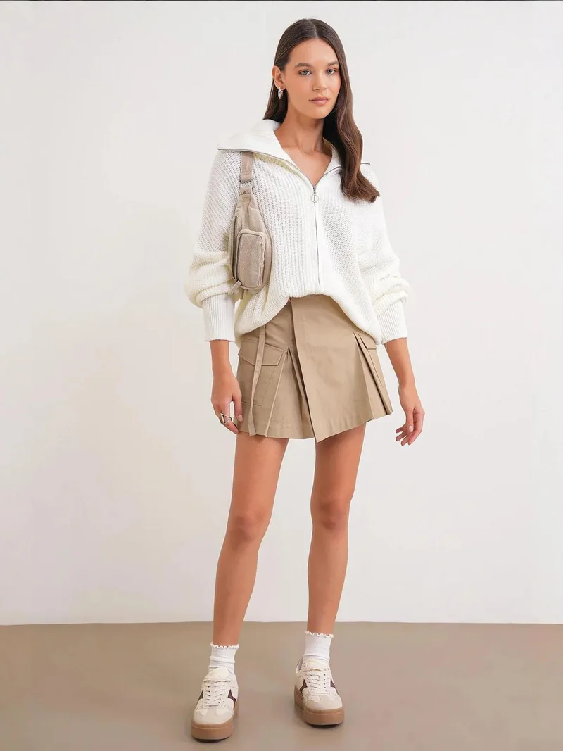 ميكسراي كارديجان محبوك بقصة واسعة وياقة بسحاب وملمس مميز