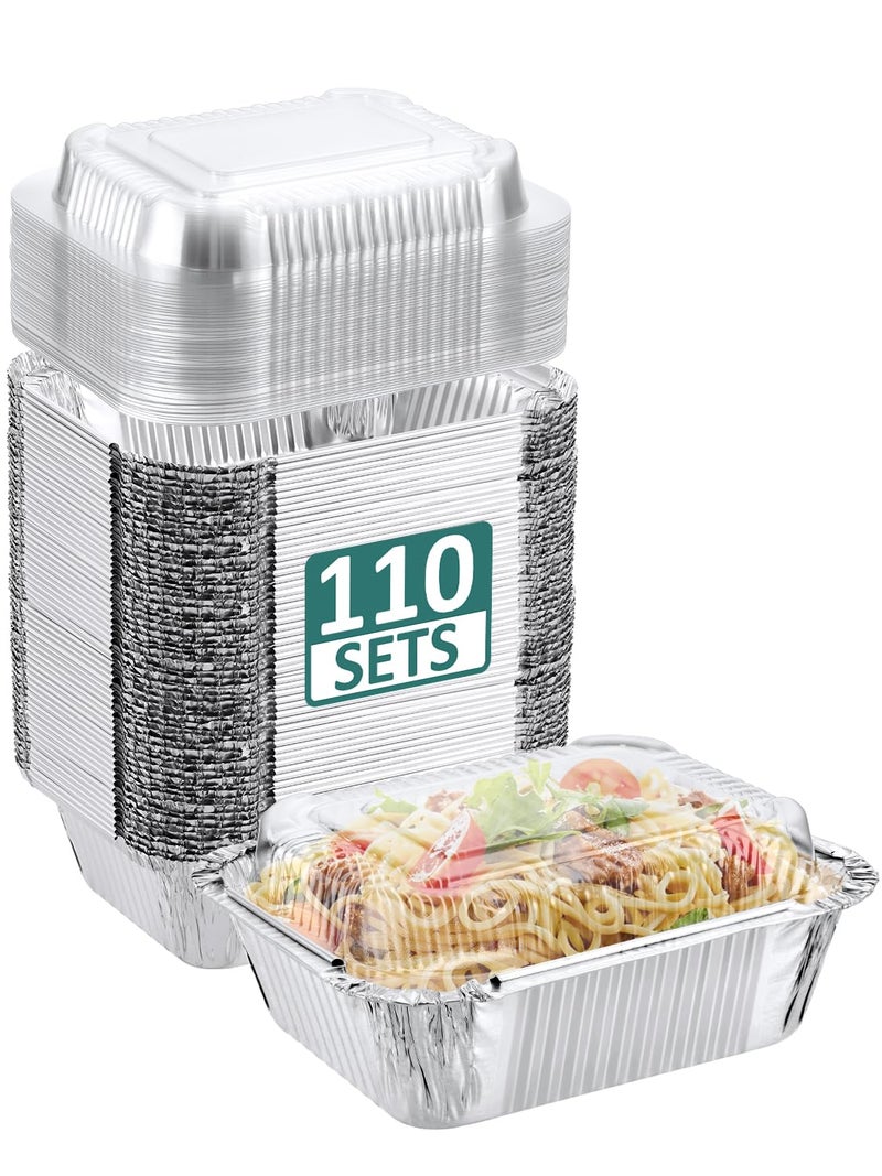 NEEBAKE 110 Pack 5x4 Disposable Small Aluminum Pans with Dome Lids  1lbMiniAluminumFoilPansTinFoilTakeoutTraysFoodToGoContainersforMealPrepCookingRoastingHeatingBaking