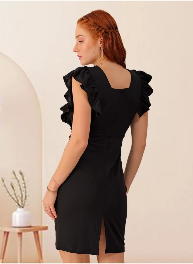 Freehand Women Fitted Party Wear Textured Ruffle Dress