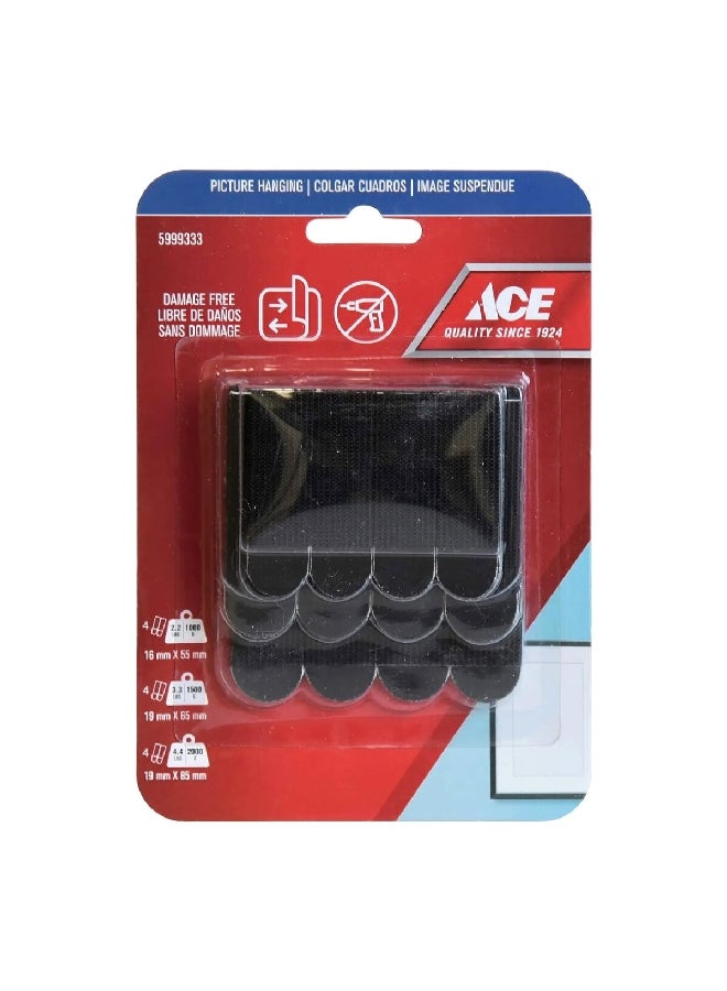 ACE 24-Piece Damage Free Picture Hanging Adhesive Strips Black 4.73 x 1.2 x 6.89 cm 5999333 - Image 1