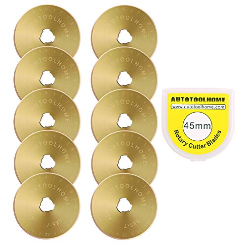 AUTOTOOLHOME Titanium Coated Rotary Cutter Blades 45mm 10 Pack Replacement Blades Quilting Scrapbooking Sewing Arts Crafts,Sharp and Durable - Image 1
