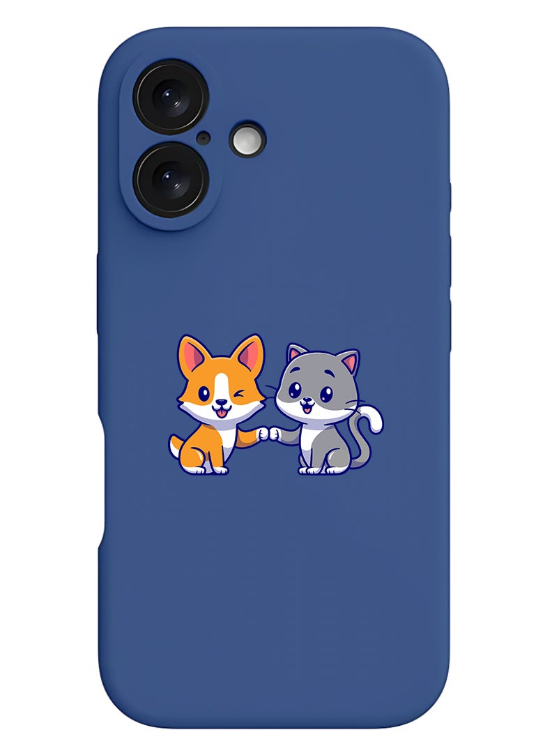 Theodor Protective Slim Fit Case Liquid Silicone Cover with Full Body Protection Anti-Scratch Shockproof Case For Apple iPhone 17 (Blue) Cat and dog friendship - Image 1