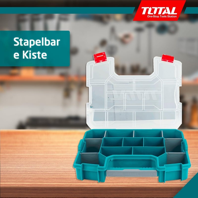 توتال صندوق منظم الأدوات بمقصورات قابلة للتعديل، تخزين متين للأدوات والأجزاء الصغيرة والمعدات، محمول مع أقفال آمنة وغطاء شفاف - مثالي للمشاريع الشخصية، وورش العمل، والاستخدام الاحترافي - Image 2