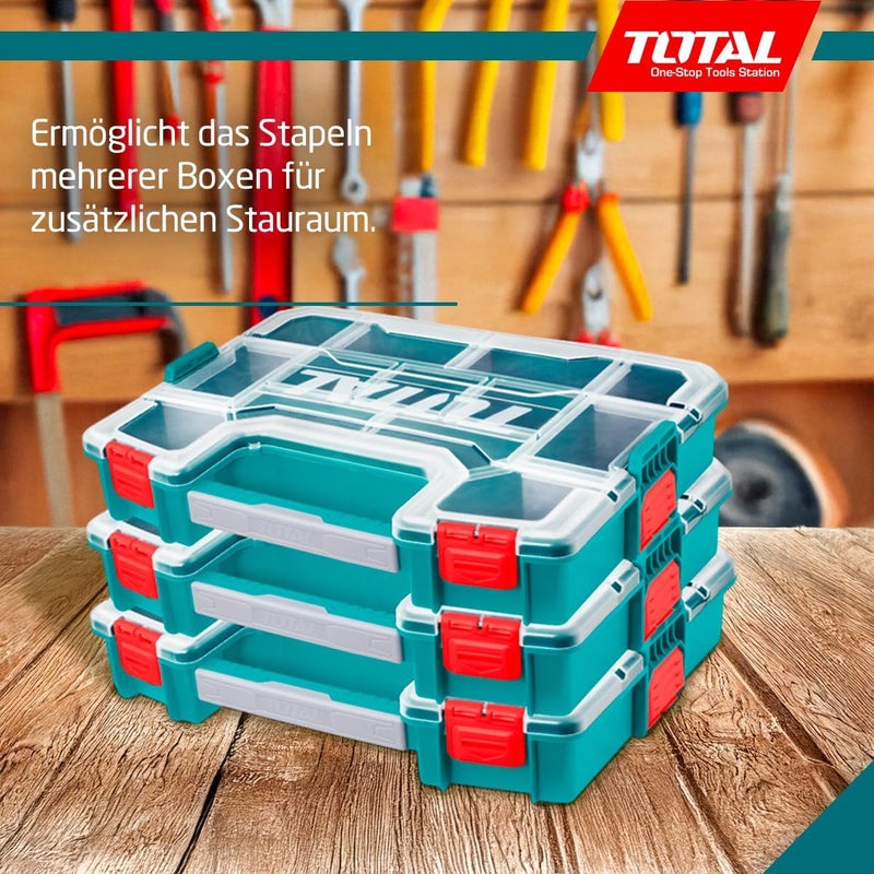 توتال صندوق منظم الأدوات بمقصورات قابلة للتعديل، تخزين متين للأدوات والأجزاء الصغيرة والمعدات، محمول مع أقفال آمنة وغطاء شفاف - مثالي للمشاريع الشخصية، وورش العمل، والاستخدام الاحترافي - Image 5