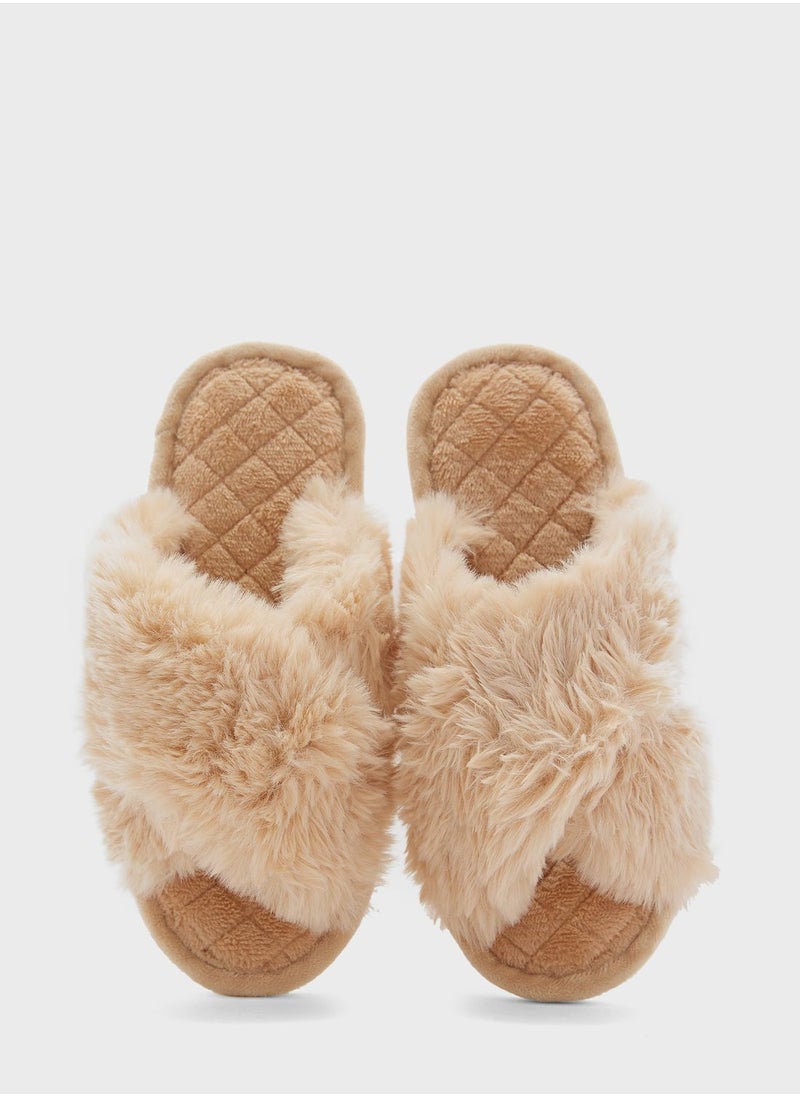 Ginger - Fluffy Crossover Ladies Slipper - Image 1