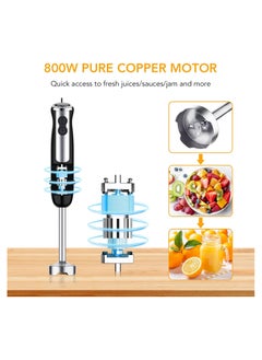 ALAMAREQ Hand Blender 5-in-1 Immersion Stick Blender 12-Speed Stainless Steel Stick Electric Blender Set with Food Chopper Container Milk Frother Egg Whisk 800W  - Image 3
