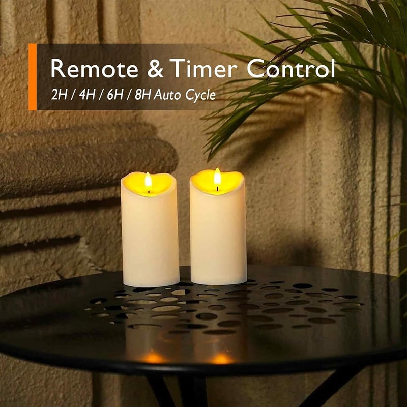 هوميموري شموع LED مقاومة للماء من Homemory، مقاس 15 × 7.6 سم، تعمل بالبطارية ومزودة بجهاز تحكم عن بعد ومؤقتات، لون أبيض عاجي، مجموعة من 2 شمعة - Image 4