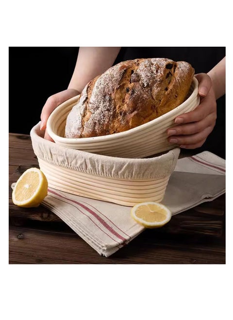 Banneton, Natural Rattan Bread Proofing Basket with Cloth Cover for Bread Fermentation and Shape, Handmade Brotform with Liner for Professional & Home Bakers, Sourdough Bread Baking Tool (25CM, Oval)