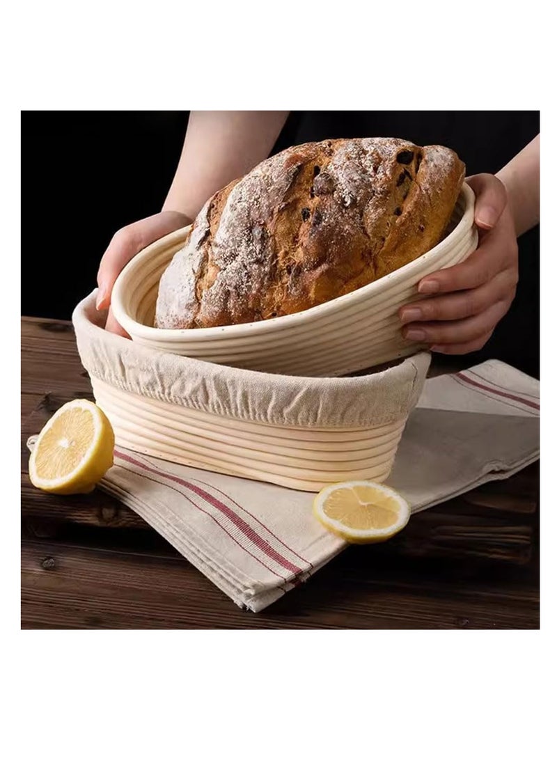 Generic - Banneton, Natural Rattan Bread Proofing Basket with Cloth Cover for Bread Fermentation and Shape, Handmade Brotform with Liner for Professional & Home Bakers, Sourdough Bread Baking Tool (25CM, Oval) - Image 1