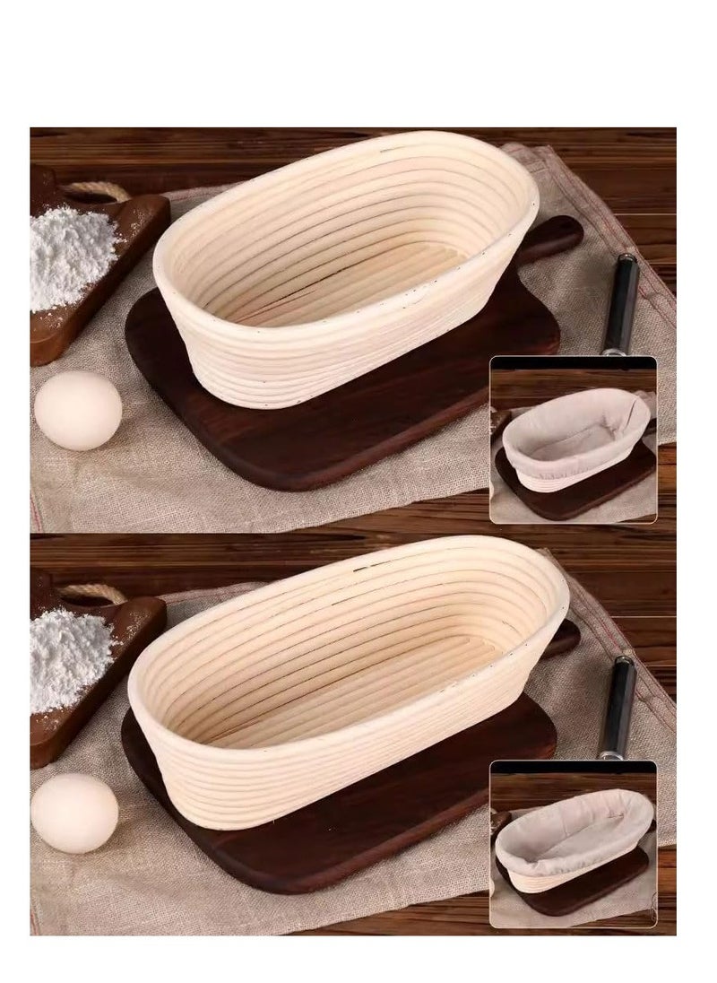 Generic - Banneton, Natural Rattan Bread Proofing Basket with Cloth Cover for Bread Fermentation and Shape, Handmade Brotform with Liner for Professional & Home Bakers, Sourdough Bread Baking Tool (25CM, Oval) - Image 1