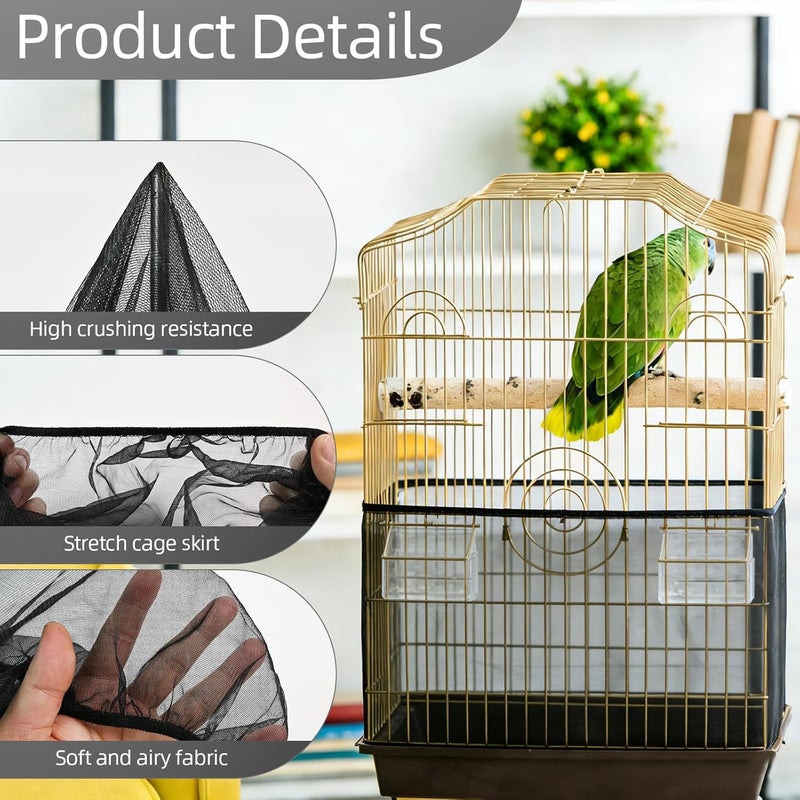 Quadafy Bird Cage Seed Catcher Guard, Adjustable Stretchy Net Cover for Parrot Enclosures, Bird Cage Skirt Netting, Seed Catcher for Protective Shield for Parrot Enclosures (Black) - Image 3