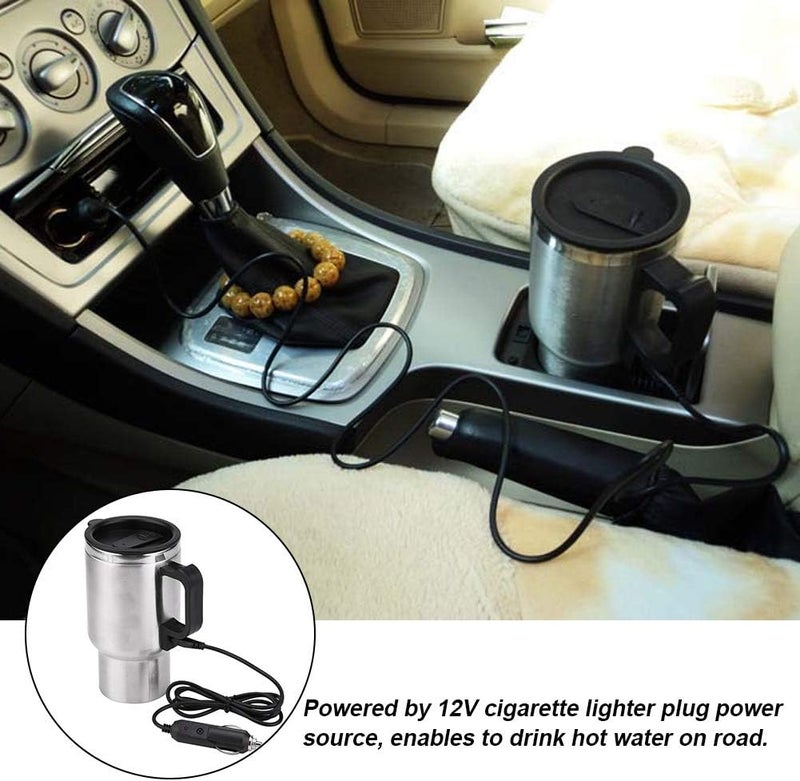 Keenso 12V Electric Car Cup Travel Heating Cup, 450ml Stainless Steel Car Electric Kettle Car Coffee Mug Heater with Cigarette Lighter - Image 2