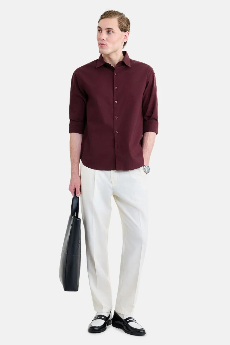SNITCH Maroon Solid Long Sleeve Regular Fit Shirt