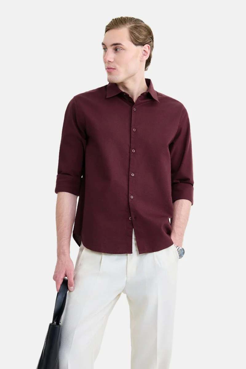 SNITCH Maroon Solid Long Sleeve Regular Fit Shirt
