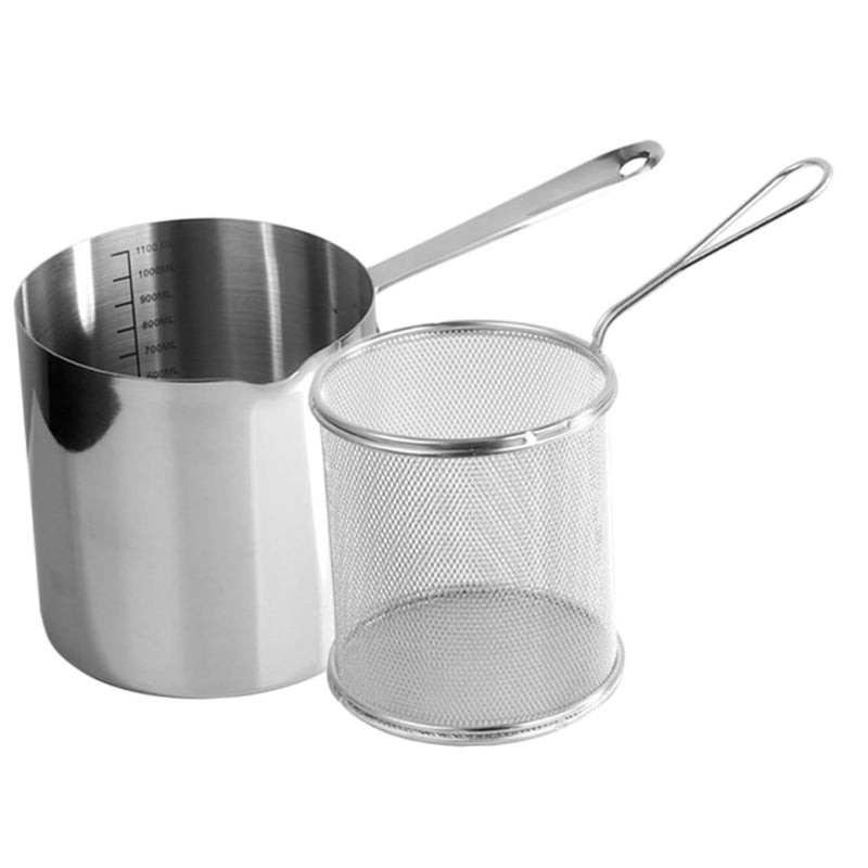 Stainless Steel Deep Fryer Pot With Basket Nonstick Skillet Small Frying Pan Easy To Use - Image 2