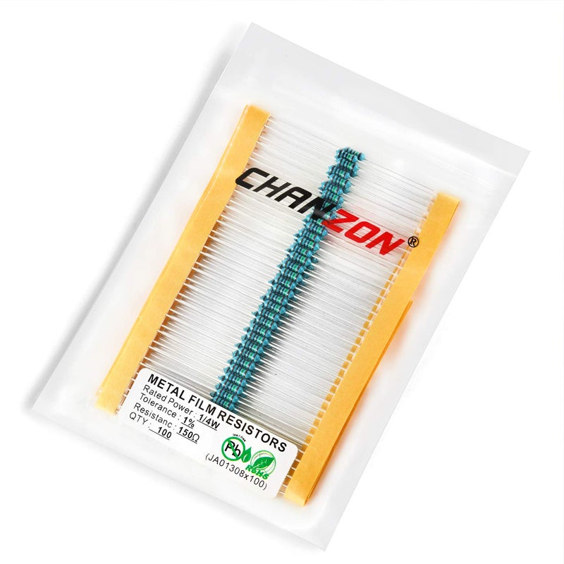 CHANZON 100pcs 1/4W (0.25W) 150 Ω ohm Metal Film Fixed Resistor 0.01 ±1% Tolerance 150R MF Through Hole Resistors Rohs Certificated - Image 3