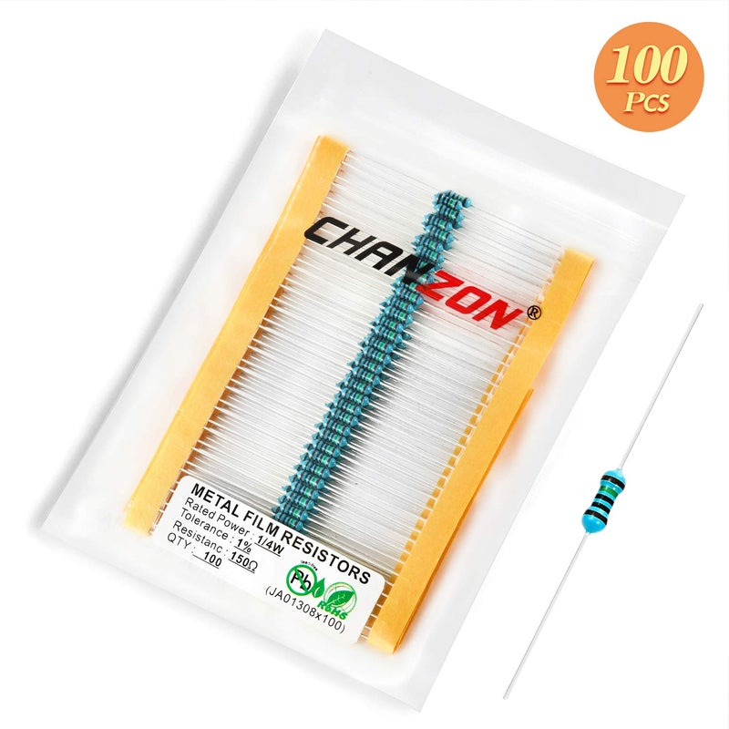 CHANZON 100pcs 1/4W (0.25W) 150 Ω ohm Metal Film Fixed Resistor 0.01 ±1% Tolerance 150R MF Through Hole Resistors Rohs Certificated - Image 5