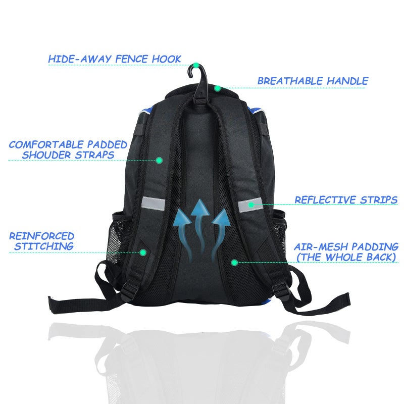 WOLT | Youth Baseball Bat Backpack - Bag for Baseball, Softball & T-Ball Equipment & Gear, Youth and Adults, with Holder for Bat, Helmet, Glove, & Shoes Compartment & Fence Hook (Blue) - Image 3