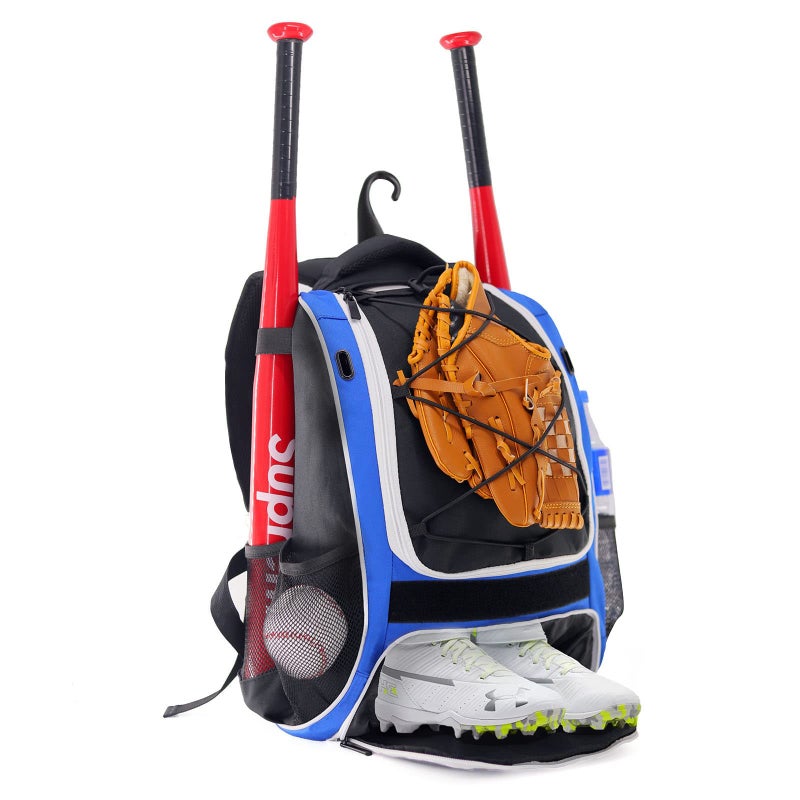 WOLT | Youth Baseball Bat Backpack - Bag for Baseball, Softball & T-Ball Equipment & Gear, Youth and Adults, with Holder for Bat, Helmet, Glove, & Shoes Compartment & Fence Hook (Blue) - Image 1
