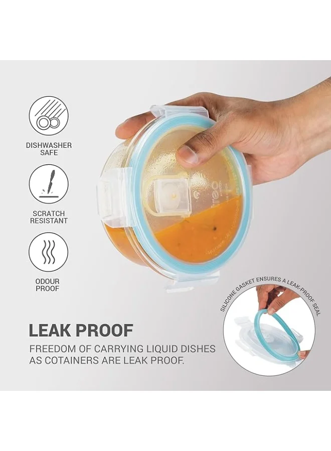 TREO Treo By Milton All Fresh Borosilicate Glass Tiffin, 380 ml, Set of 2, Transparent | Microwave Safe | Leak proof | BPA Lid Free | Temperature Variant | Odour Free | Scratch Resistance | Dishwasher Safe