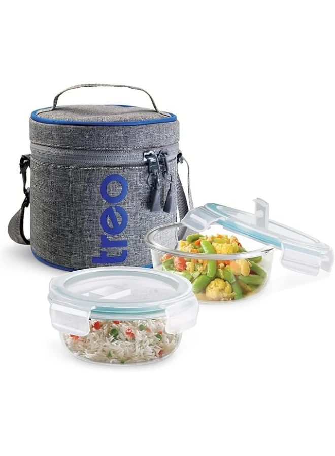 Milton Treo By Milton All Fresh Borosilicate Glass Tiffin, 380 ml, Set of 2, Transparent | Microwave Safe | Leak proof | BPA Lid Free | Temperature Variant | Odour Free | Scratch Resistance | Dishwasher Safe