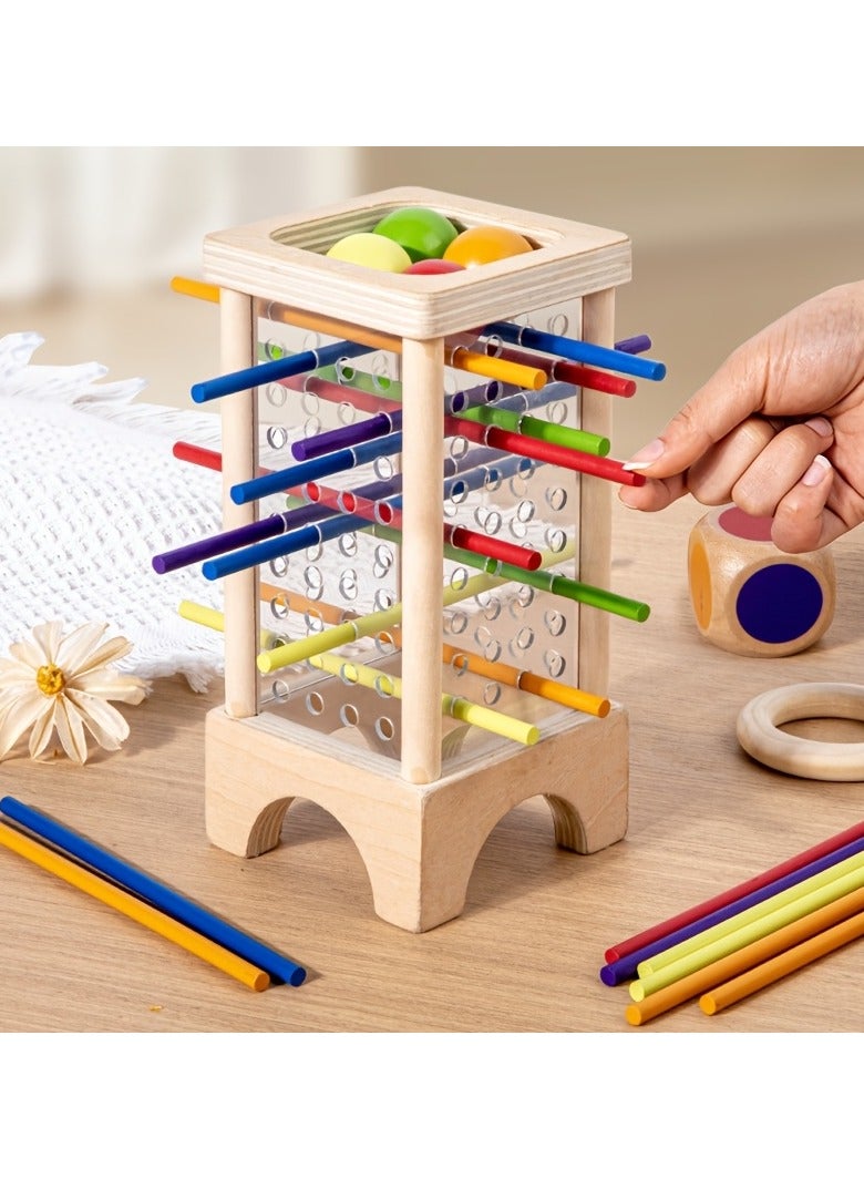 Interactive Wooden Educational Toy for Kids 3-8 - Colorful Cognitive Development Game with Dual-Level Puzzles & Sticks, Focus Training, Perfect Birthday Gift for Boys & Girls  - Image 4