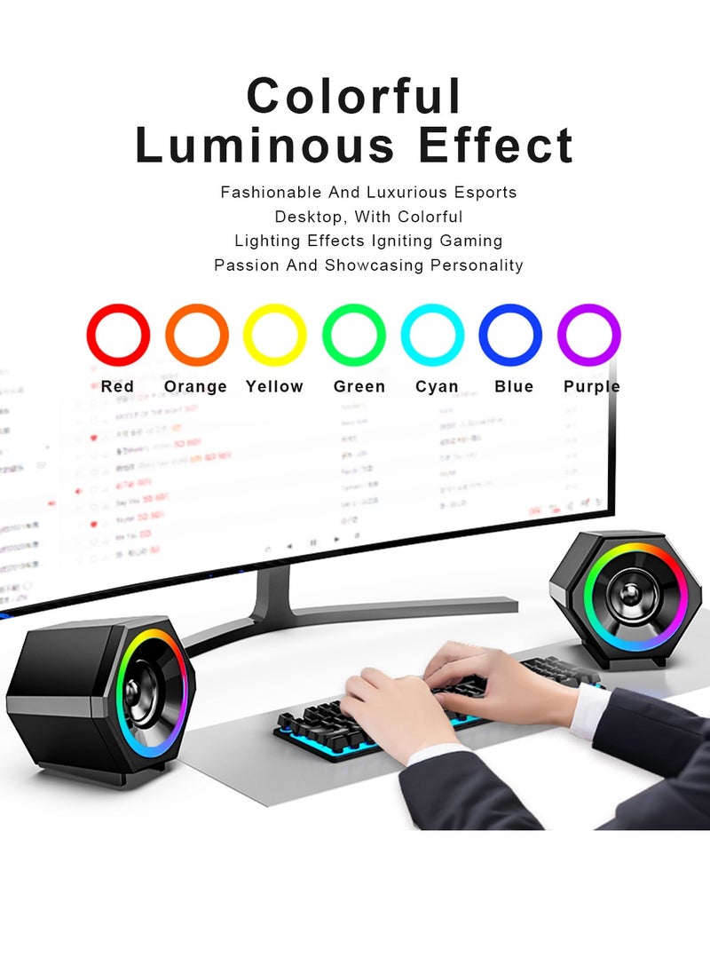 صدى مصغرة USB السلكية PC المتكلم ستيريو باس مشغل الموسيقى مع RGB ضوء الغلاف الجوي  - Image 2