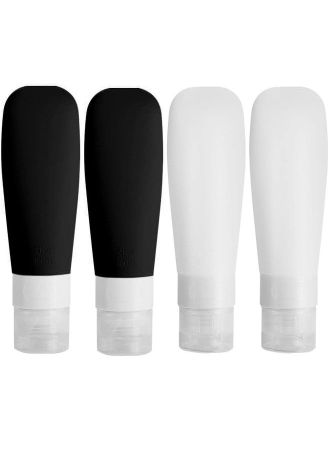 Vonpri Silicone Travel Bottles, Vonpri Leak Proof Squeezable Refillable Travel Accessories Toiletries Containers Travel Size Cosmetic Tube for Shampoo Lotion Soap Liquids, 2oz 4pack black/white, - Image 1