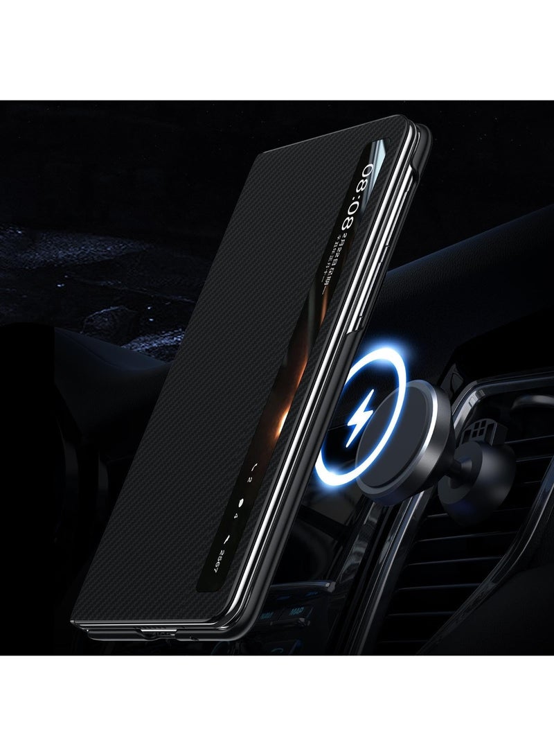 general for Honor Magic V5 Case, 【Compatible with Mag-Safe】, Carbon Fiber Texture PU Leather, Slim Skin-friendly Military-Grade Drop Magnetic Protective Shockproof Phone Cover for Magic V5 5G - Image 3