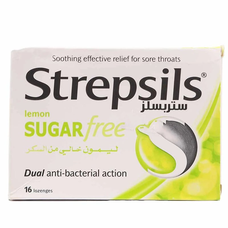 Strepsils Lemon Sugar-Free for Sore Throat Relief- 16 Lozenges