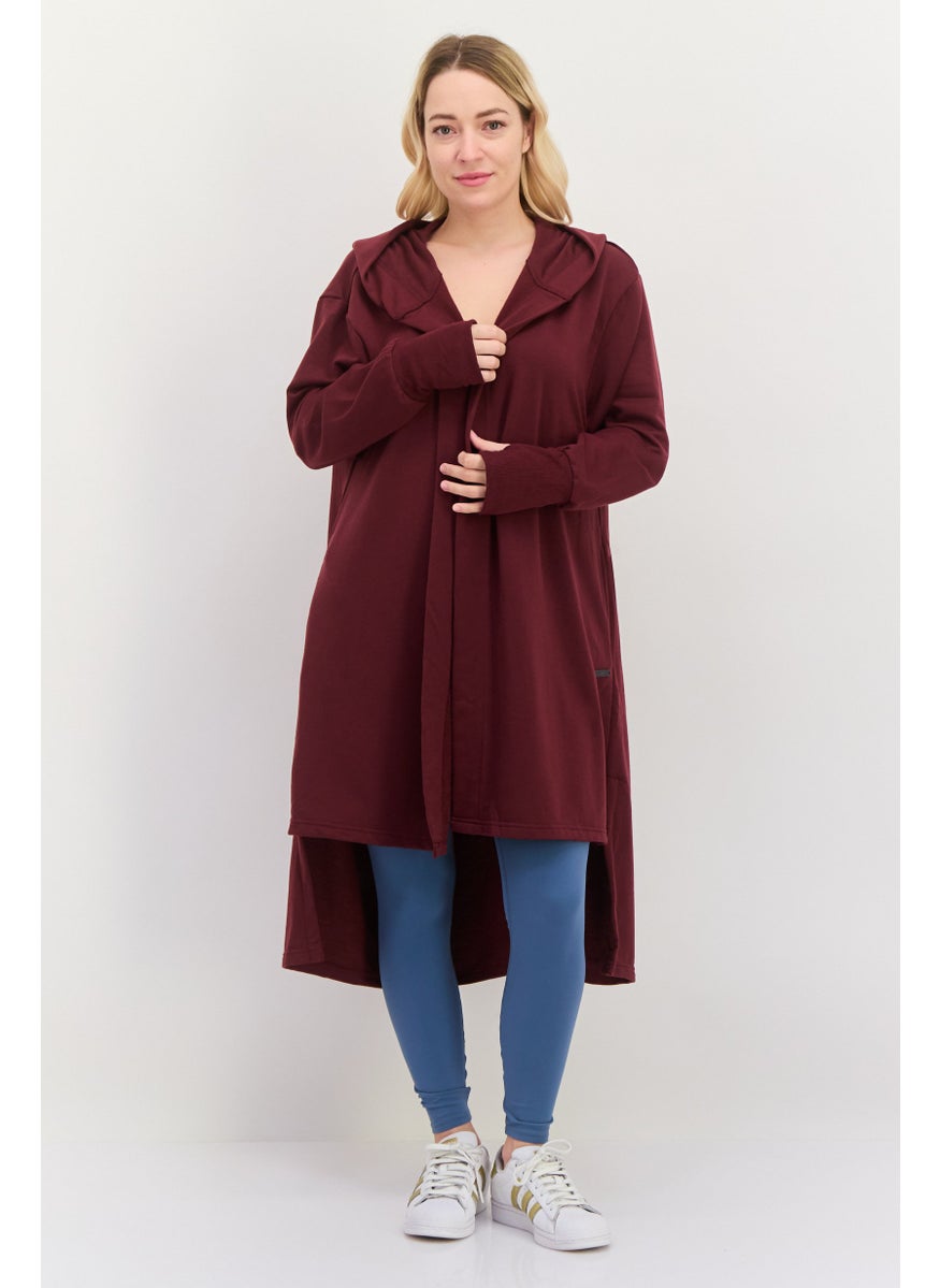 NINE WEST Women Sportswear Fit 3/4 Sleeve Outdoor Cardigan, Maroon  - Image 1