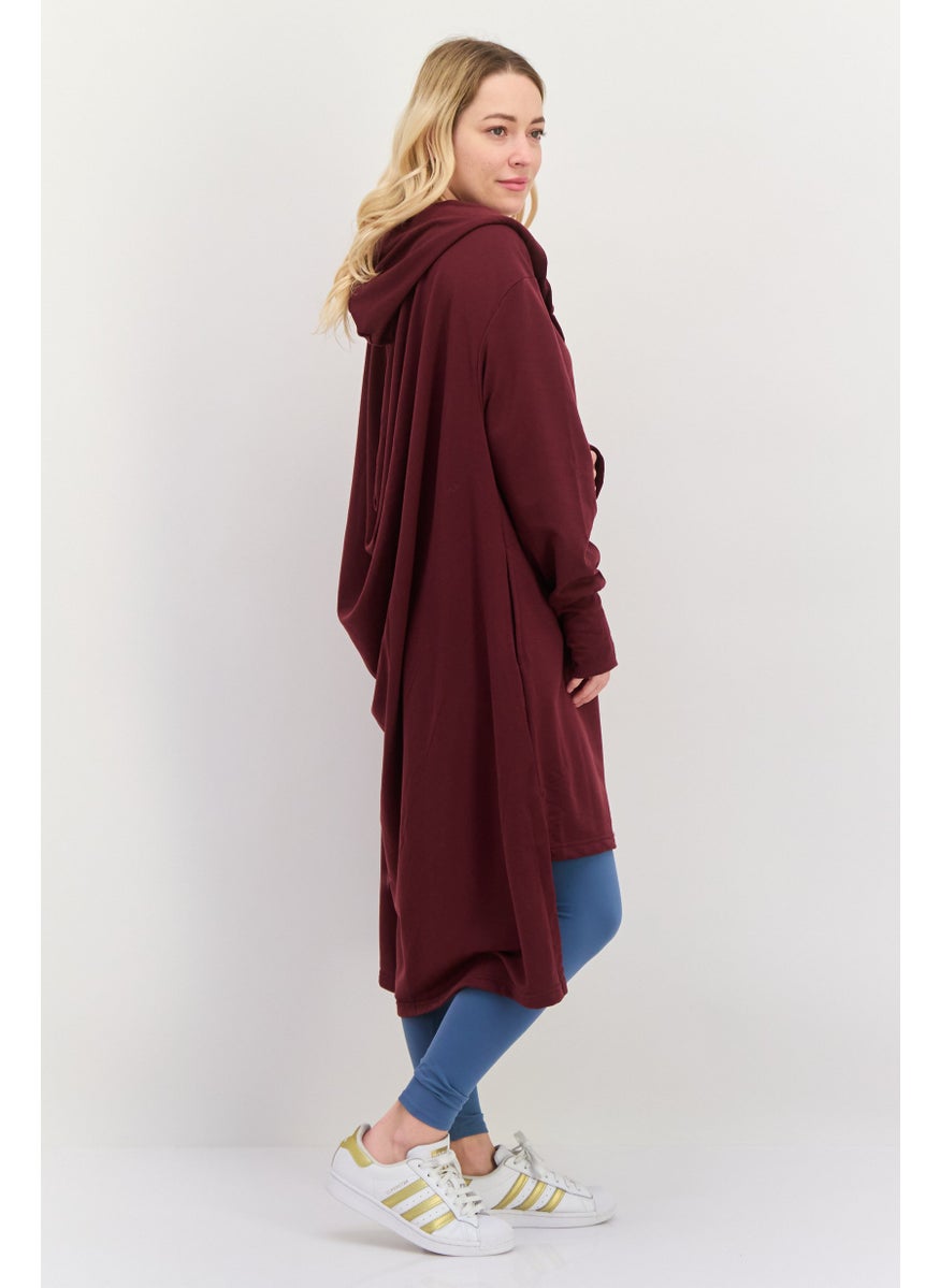 NINE WEST Women Sportswear Fit 3/4 Sleeve Outdoor Cardigan, Maroon  - Image 3