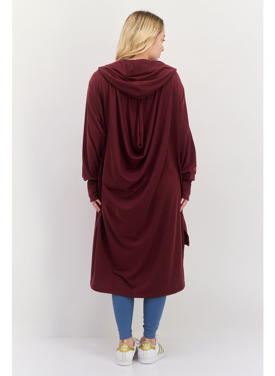 NINE WEST Women Sportswear Fit 3/4 Sleeve Outdoor Cardigan, Maroon  - Image 4