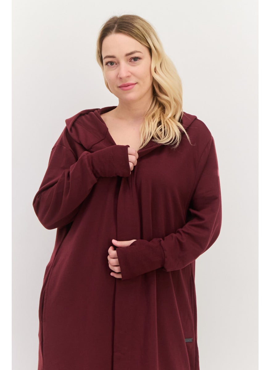 NINE WEST Women Sportswear Fit 3/4 Sleeve Outdoor Cardigan, Maroon  - Image 2