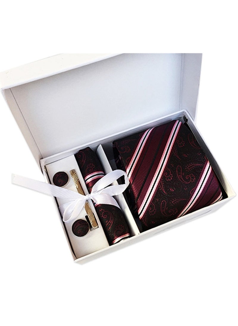 Generic 6 PCS Men's Premium Tie Gift Box Tie Pocket Square Fashionable Stylish Tie Clip Cufflinks Set  - Image 1