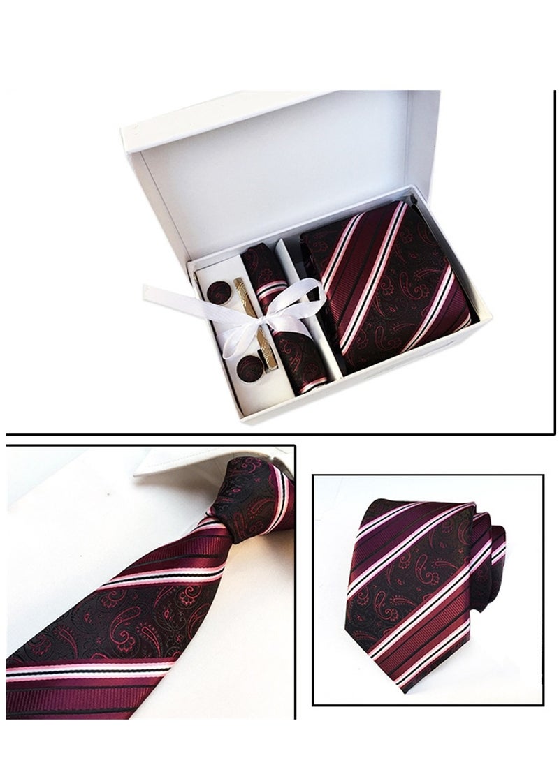 Generic 6 PCS Men's Premium Tie Gift Box Tie Pocket Square Fashionable Stylish Tie Clip Cufflinks Set  - Image 2
