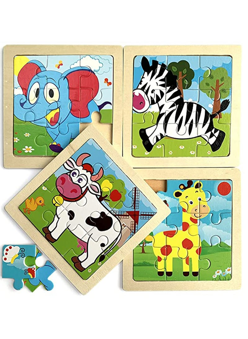 CMGTYYD. ألعاب ألغاز خشبية للأطفال الصغار هدايا ألعاب أطفال، ألغاز خشبية للأطفال الصغار من عمر 1-5 سنوات، 4 عبوات ألغاز بانوراما حيوانات مجموعة ألعاب تعليمية ما قبل المدرسة هدايا الأولاد والبنات - Image 1