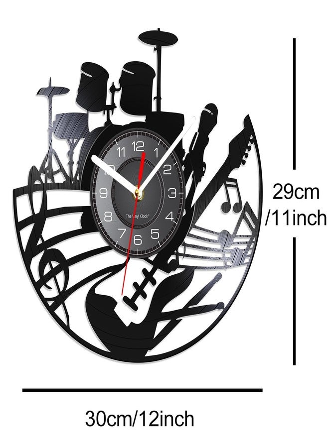 Timethink 12 Inch Guitar and Drum Kit LED Vinyl Record Wall Clock with 7 Colors Changing Non-Ticking, Modern Rock N Roll Instrument Night Light Wall Clock Drummer Gifts for Men Guitarist Music Lovers - Image 2