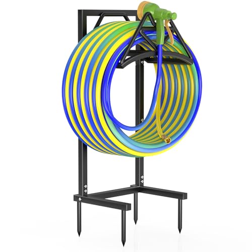 Qatsrin New Garden Hose Holder, Heavy Duty Freestanding Water Hose Holder Stand Holds 160-feet Hose, Detachable Hose Storage Reels Hanger Rack for Outside Yard Lawn Farm - Image 1