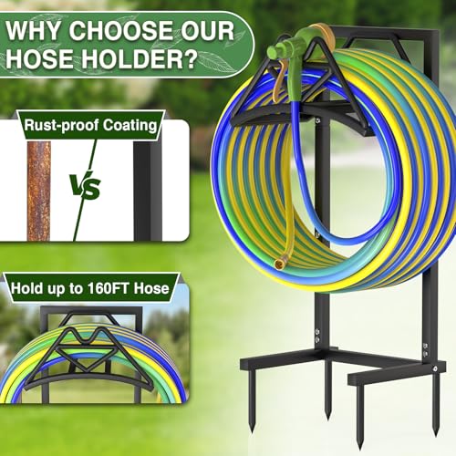 Qatsrin New Garden Hose Holder, Heavy Duty Freestanding Water Hose Holder Stand Holds 160-feet Hose, Detachable Hose Storage Reels Hanger Rack for Outside Yard Lawn Farm - Image 3