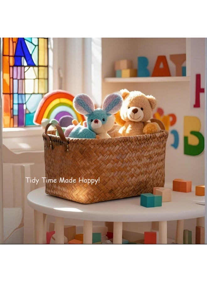 moon-life1 Woven Rattan Storage Basket with Handles 38 x 26 x 24 cm Rectangular Cube Storage Box for Blankets Clothing Toys Wardrobe Organization Home Use - Image 2