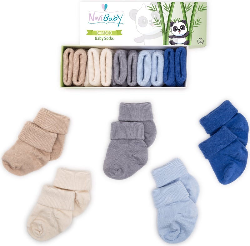 Novibaby 5 قطع من جورب البامبو للمواليد | فتيان شتاء | 0-6 أشهر  - Image 1