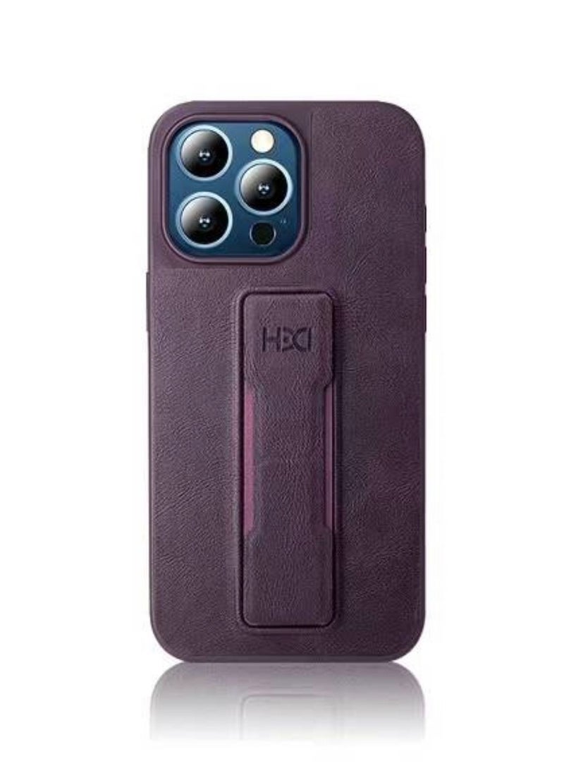 HDD - iPhone 15 Pro Max Leather Case Finger Holder Stand Purple - Image 1