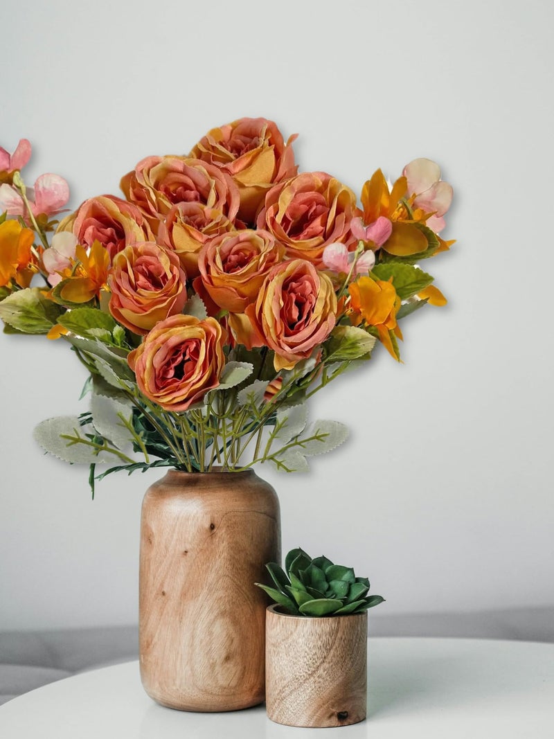 ARTSY® Artificial Flowers for Home Decoration Rose Flower Bunch for Room Decor, Office, for vase, Pot Filler, Gifting, Craft, Without Vase, Combo, Pack of 2 Piece, Orange - Image 1