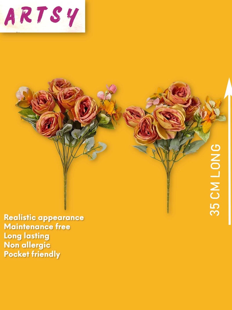 ARTSY® Artificial Flowers for Home Decoration Rose Flower Bunch for Room Decor, Office, for vase, Pot Filler, Gifting, Craft, Without Vase, Combo, Pack of 2 Piece, Orange - Image 5