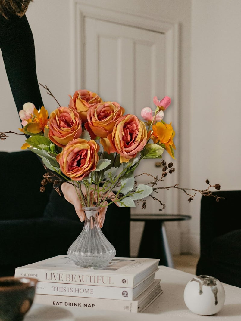 ARTSY® Artificial Flowers for Home Decoration Rose Flower Bunch for Room Decor, Office, for vase, Pot Filler, Gifting, Craft, Without Vase, Combo, Pack of 2 Piece, Orange - Image 2