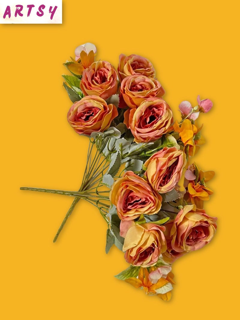 ARTSY® Artificial Flowers for Home Decoration Rose Flower Bunch for Room Decor, Office, for vase, Pot Filler, Gifting, Craft, Without Vase, Combo, Pack of 2 Piece, Orange - Image 4