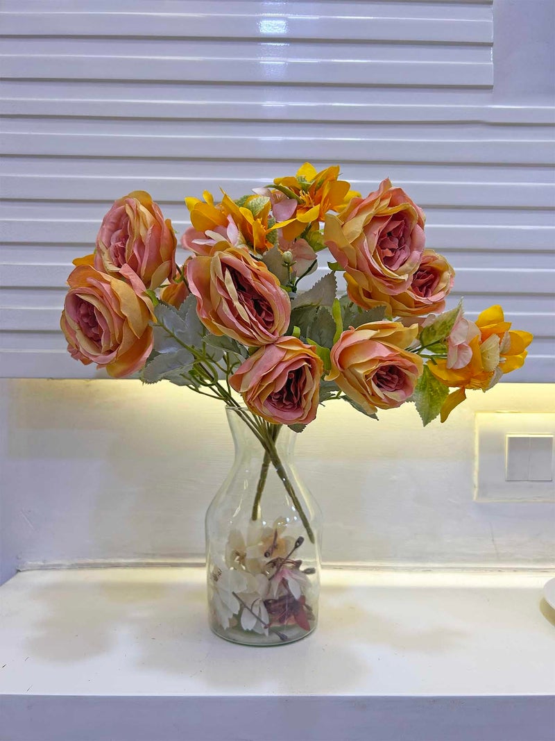 ARTSY® Artificial Flowers for Home Decoration Rose Flower Bunch for Room Decor, Office, for vase, Pot Filler, Gifting, Craft, Without Vase, Combo, Pack of 2 Piece, Orange - Image 3