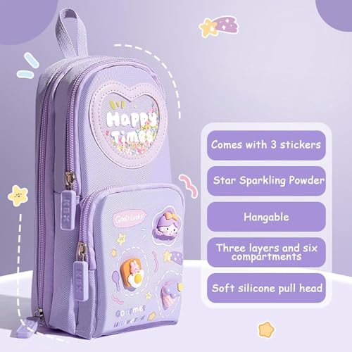 Parshya Purple Stationery Combo Set for Girls | Kawaii Pencil Case Pouch with Zipper & Push Pull Eraser with Refills | Back to School Supplies Gift for Kids - Image 2